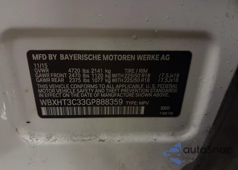 2016 BMW X1 xDrive28I из США, поврежденный, VIN WBXHT3C33GP888359